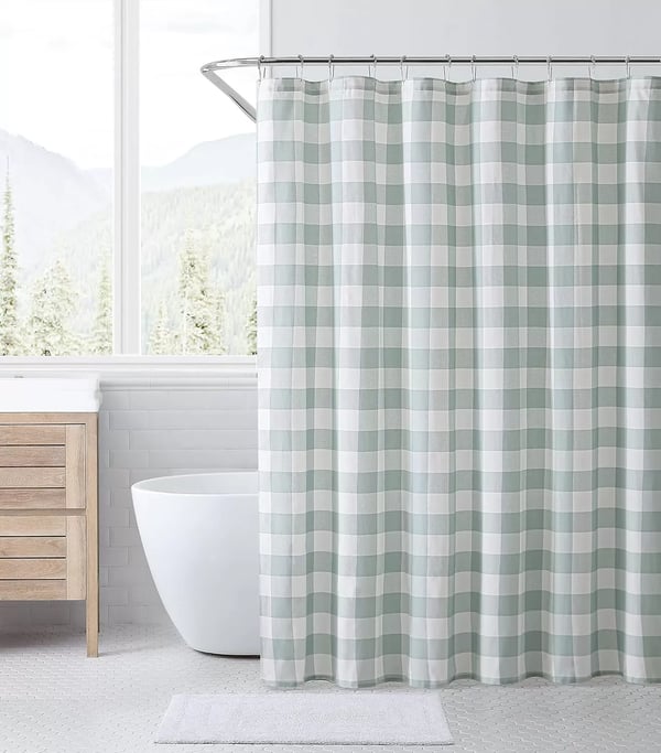 imageEddie Bauer  Shower Curtain Lightweight Cotton Bathroom Decor Buttonhole Top Cabin Plaid Green 72quot x 72quotCabin Plaid Green