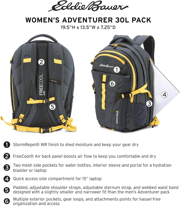 Eddie Bauer Adventurer Trail 30L Backpack wHydration Sleeve BlackDark Plum Adventurer 30l Daypack  Womens