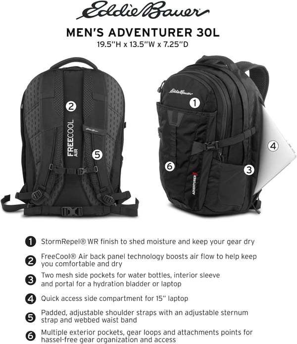 Eddie Bauer Adventurer Trail 30L Backpack wHydration Sleeve BlackBlack Adventurer 30l Daypack  Mens