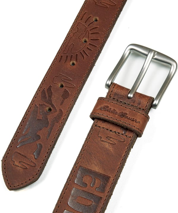 Eddie Bauer Mens Casual Leather Belt with Metal BuckleTan Debossed Logo