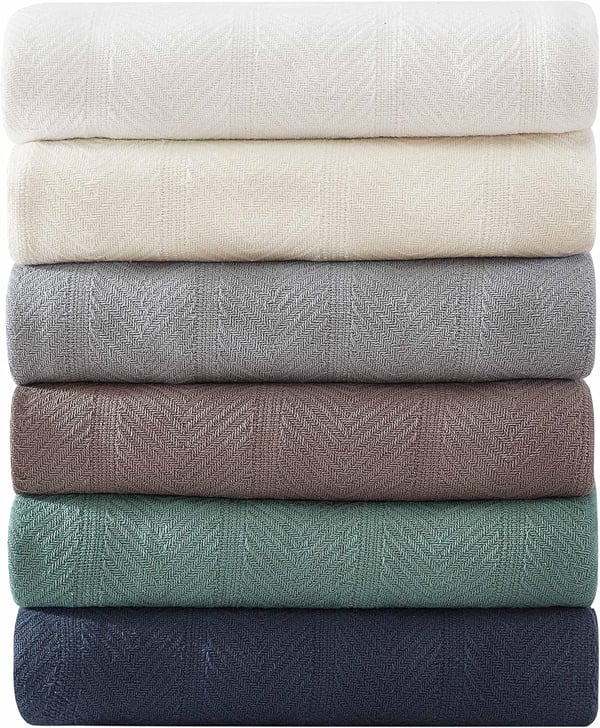 Eddie Bauer  King Blanket Lightweight Cotton Bedding Home Decor for All Seasons Herringbone Green KingBone