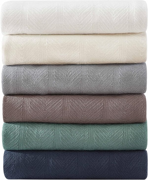 Eddie Bauer  Queen Blanket Lightweight Cotton Bedding Home Decor for All Seasons Herringbone Bone QueenGreen