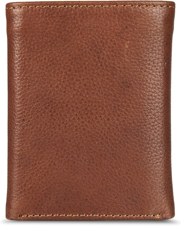 Eddie Bauer Mens Signature Logo Leather Trifold Wallet with 6 Card Slots and RFID ProtectionTan