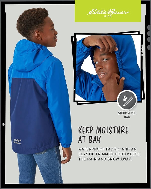 Eddie Bauer Boys Rain Jacket  Lone Peak Waterproof 3in1 Insulated Windbreaker Coat with Removable Fleece Lining 520Nautical Blue