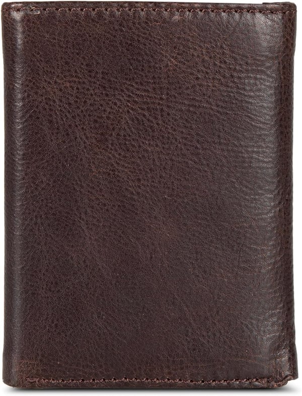 Eddie Bauer Mens Signature Logo Leather Trifold Wallet with 6 Card Slots and RFID ProtectionBrown