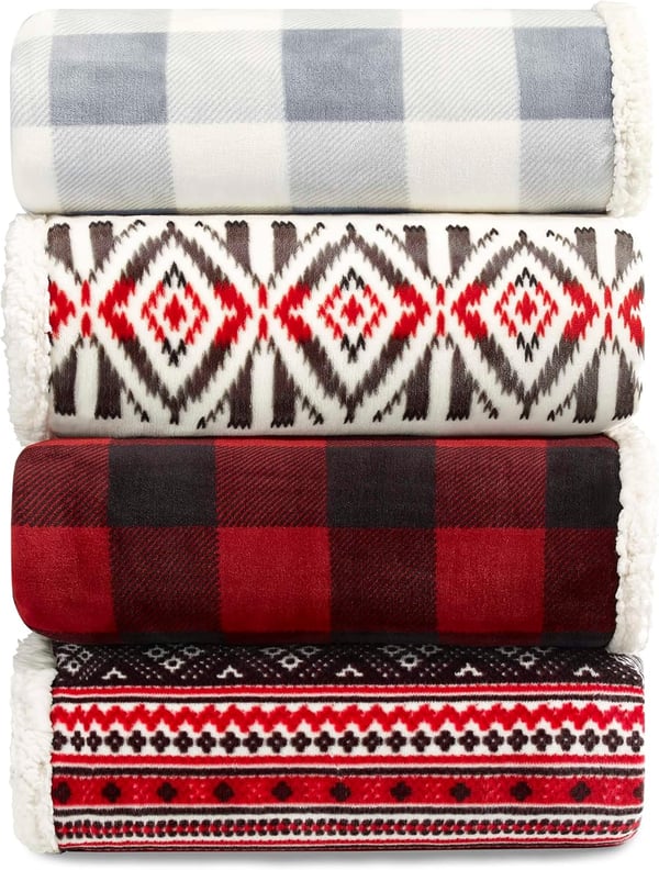 Eddie Bauer  Throw Blanket Super Soft Reversible Sherpa Fleece Bedding Ideal Christmas ampamp White Elephant Gifts Cozy Plaid Home Decor Fair Isle Peak ThrowFair Isle RedBlack