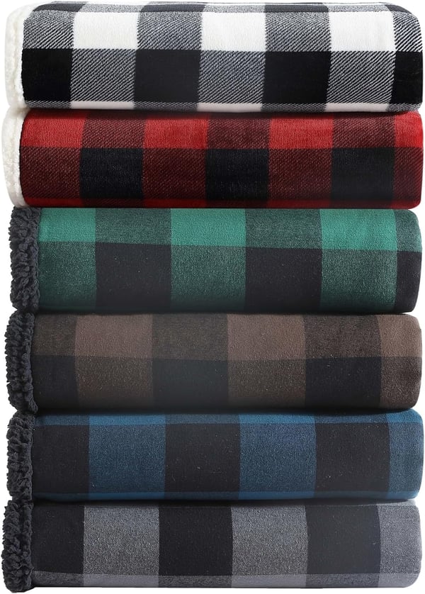 Eddie Bauer  Throw Blanket Reversible Sherpa Fleece Bedding Buffalo Plaid Home Decor for All Seasons Black Check ThrowThrow Red Check