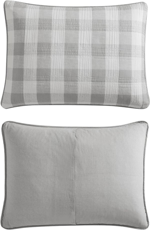 Eddie Bauer Twin Quilt Set Cotton Reversible Bedding with Matching Sham Home Decor for All Seasons Lakehouse Plaid Light Grey TwinKing Light Grey