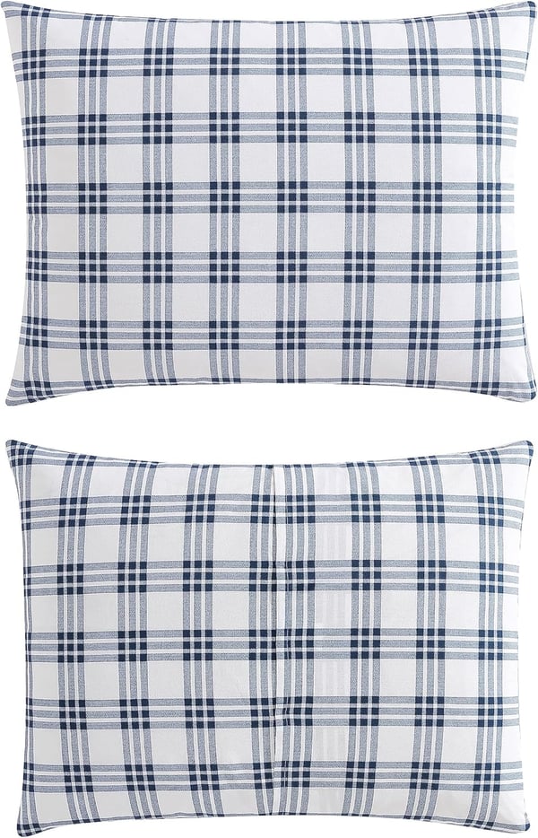 Eddie Bauer King Duvet Cover Set Cotton Bedding Set with Matching Shams Casual Home Dcor Ticking Stripe Navy KingBasic Plaid Navy