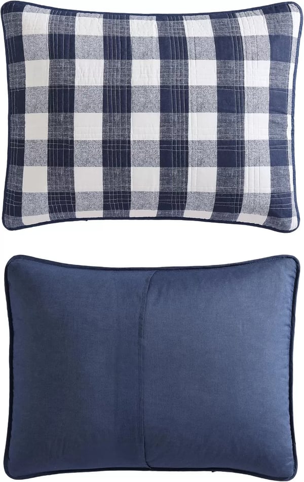 imageEddie Bauer Twin Quilt Set Cotton Reversible Bedding with Matching Sham Home Decor for All Seasons Lakehouse Plaid Blue Twin