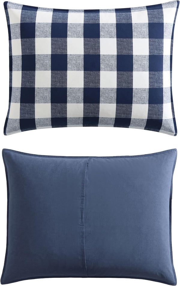 Eddie Bauer  Twin Comforter Set Reversible Cotton Bedding with Matching Sham Stylish Plaid Home Decor Lakehouse Blue TwinTwin