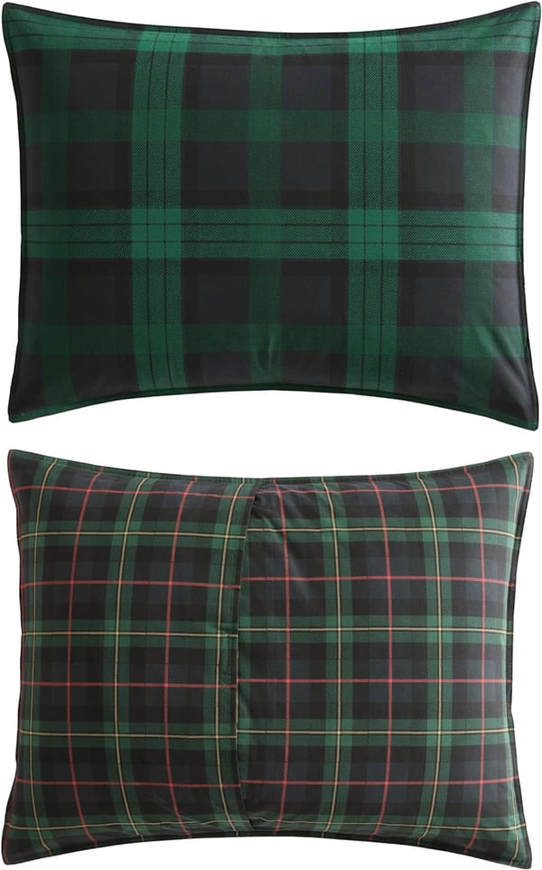 Eddie Bauer  Queen Duvet Cover Set Reversible Cotton Bedding with Matching Shams Plaid Home Decor with Button Closure Woodland Tartan Green QueenKing