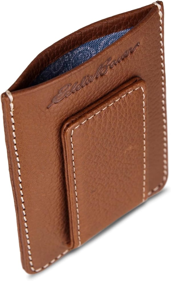 Eddie Bauer Mens Signature Top Stitch Magnetic Leather Case Wallet with 2 Card Slots and RFID Protection Tan One SizeEddie Bauer Mens Signature Top Stitch Magnetic Leather Case Wallet with 2 Card Slots and RFID Protection Tan One Size