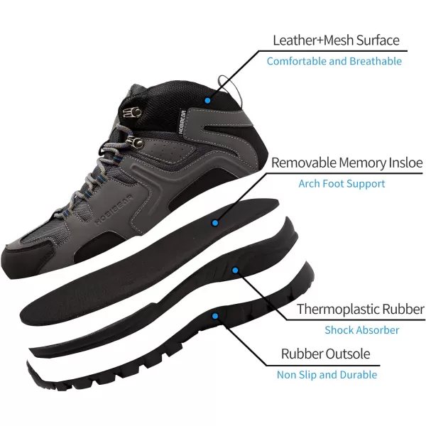 HOBIBEAR Mens Hiking Boots Trekking Outdoor Backpacking Shoes Non-Slip Breathable Lightweight Camping Trail Boots