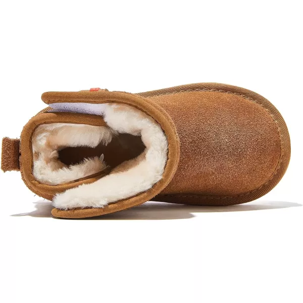 imageHOBIBEAR Toddler Suede Snow Boots for Boys Girl Faux Fur Lining AntiSlip Ankle Winter BootsChestnut