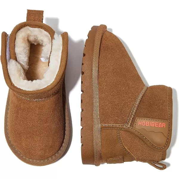 imageHOBIBEAR Toddler Suede Snow Boots for Boys Girl Faux Fur Lining AntiSlip Ankle Winter BootsChestnut