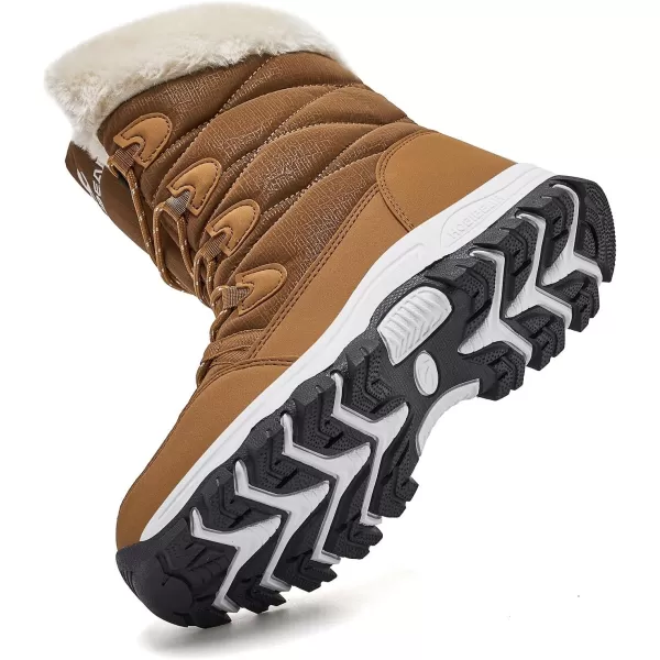 imageHOBIBEAR Womens Waterproof Winter Snow Boots Lightweight Warm Faux Fur Lined MidCalf BootiesBrownNew