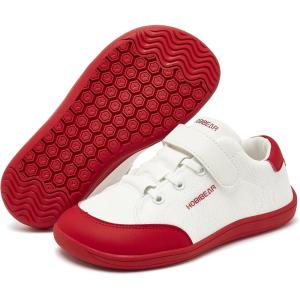 imageHOBIBEAR Kids Barefoot Shoes Wide Toe Box Zero Drop for Toddler Little Big Kid Boys Girls Walking SneakerWhiteRed