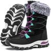 imageHOBIBEAR Kids Winter Snow Boots Waterproof Outdoor Warm Faux Fur Lined ShoesBlackPurple