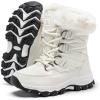imageHOBIBEAR Womens Snow Boots Winter Outdoor Faux Fur Lined Warm Water Resistant MidCalf BootiesBeigeWhite