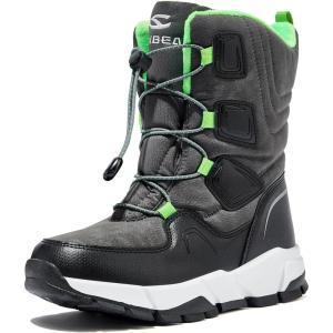 imageHOBIBEAR Kids Snow Boots Boys Girls Mid Calf Waterproof Warm Faux Fur Lined Insulated Winter ShoesToddlerLittle KidBig KidBlackGreen