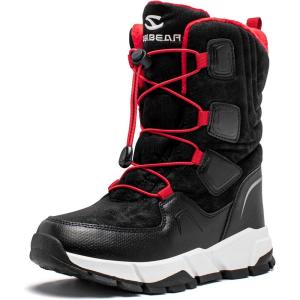 imageHOBIBEAR Kids Snow Boots Boys Girls Mid Calf Waterproof Warm Faux Fur Lined Insulated Winter ShoesToddlerLittle KidBig KidBlackRed