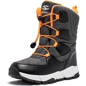 imageHOBIBEAR Kids Snow Boots Boys Girls Mid Calf Waterproof Warm Faux Fur Lined Insulated Winter ShoesToddlerLittle KidBig KidGreyOrang