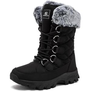 imageHOBIBEAR Womens Winter Boots Warm Faux Fur Lined Snow Boots Cold Weather Outdoor Shoes Water ResistantAll Black
