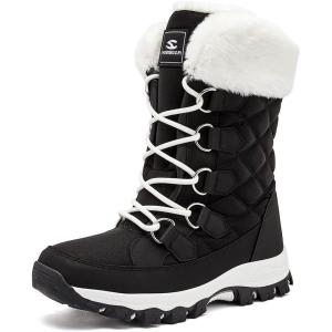 imageHOBIBEAR Womens Winter Boots Warm Faux Fur Lined Snow Boots Cold Weather Outdoor Shoes Water ResistantBlack