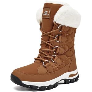 imageHOBIBEAR Womens Winter Boots Warm Faux Fur Lined Snow Boots Cold Weather Outdoor Shoes Water ResistantBrown