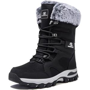 imageHOBIBEAR Womens Winter Snow Boots  MidCalf  Faux Fur  Water ResistantBlack