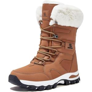 imageHOBIBEAR Womens Winter Snow Boots  MidCalf  Faux Fur  Water ResistantBrown