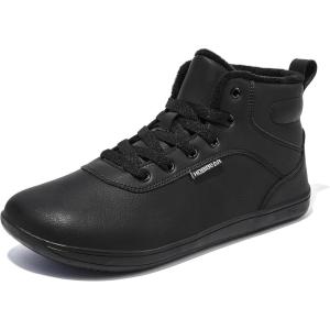 imageHOBIBEAR Womens Winter Barefoot Shoes Men Wide Toe Box Warm Faux Fur Lined Ankle SneakersBlack