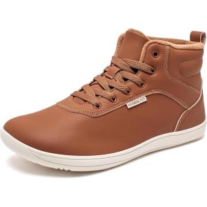 imageHOBIBEAR Womens Winter Barefoot Shoes Men Wide Toe Box Warm Faux Fur Lined Ankle SneakersBrown