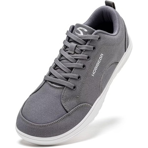 image:imageHOBIBEAR Unisex Wide Toe Barefoot Shoes Minimalist Canvas Sneakers Laceup Walking Shoes for Men WomenGrey