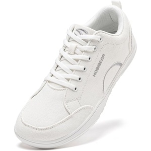 image:imageHOBIBEAR Unisex Wide Toe Barefoot Shoes Minimalist Canvas Sneakers Laceup Walking Shoes for Men WomenWhite
