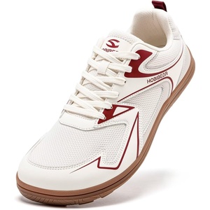 image:imageHOBIBEAR Unisex Wide Toe Barefoot Shoes Minimalist Sneakers for Men Women Laceup Walking ShoesBeige Red