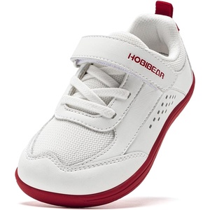 image:imageHOBIBEAR Barefoot Toddler Shoes Wide Toe Minimalist Sneakers for Boys Girls Lowtop Lightweight Shoes with Hook and Loop StrapWhite Red