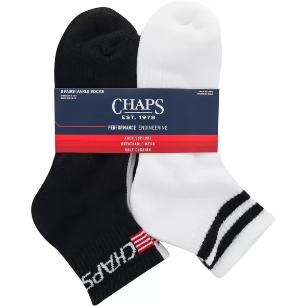 Chaps Men's Athletic Cushioned Performance Ankle Socks-6 Pairs-Breathable Mesh