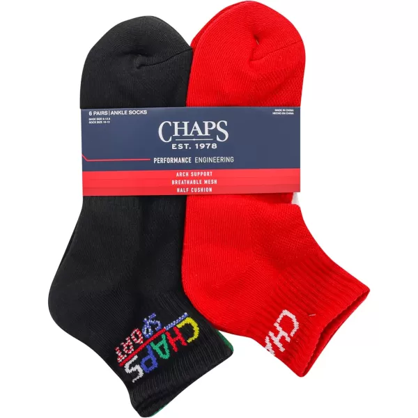 Chaps Men's Athletic Cushioned Performance Ankle Socks-6 Pairs-Breathable Mesh