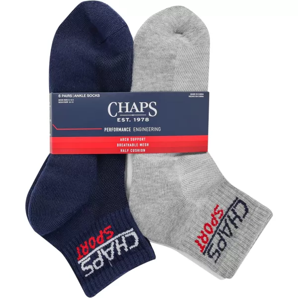Chaps Men's Athletic Cushioned Performance Ankle Socks-6 Pairs-Breathable Mesh