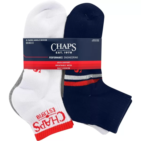 Chaps Men's Athletic Cushioned Performance Ankle Socks-6 Pairs-Breathable Mesh