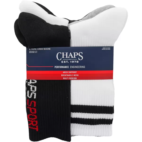 Chaps Men's Athletic Cushioned Performance Crew Socks-6 Pairs-Breathable Mesh