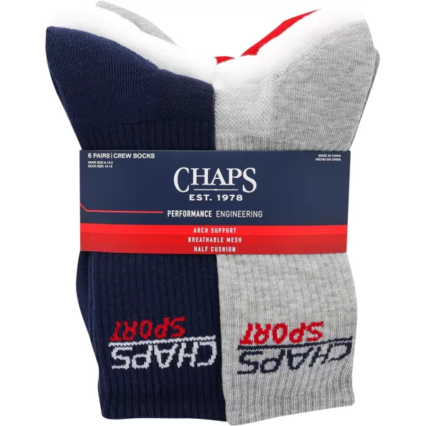 Chaps Men's Athletic Cushioned Performance Crew Socks-6 Pairs-Breathable Mesh
