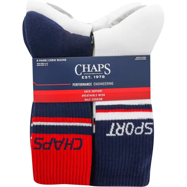 Chaps Men's Athletic Cushioned Performance Crew Socks-6 Pairs-Breathable Mesh