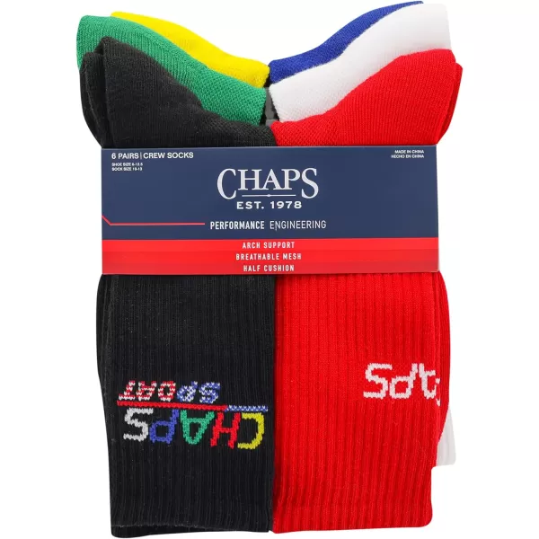 Chaps Men's Athletic Cushioned Performance Crew Socks-6 Pairs-Breathable Mesh