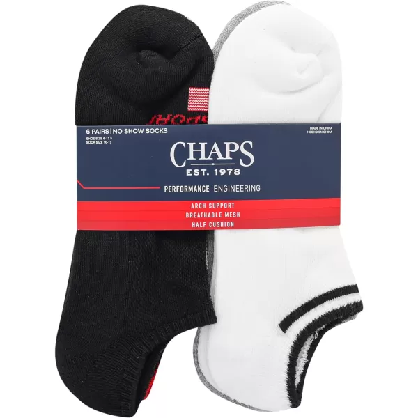Chaps Men's Athletic Cushioned Performance No Show Socks-6 Pairs-Breathable Mesh