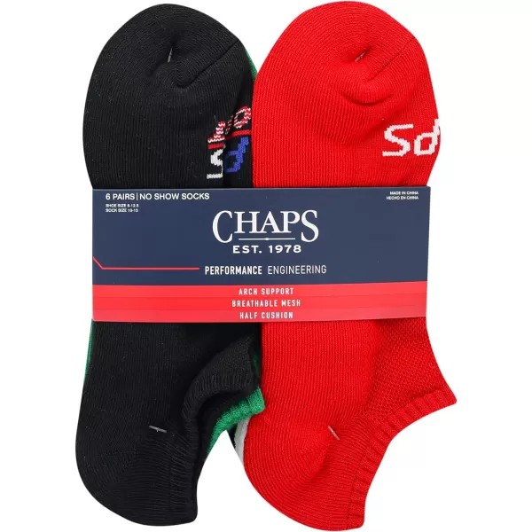 Chaps Men's Athletic Cushioned Performance No Show Socks-6 Pairs-Breathable Mesh