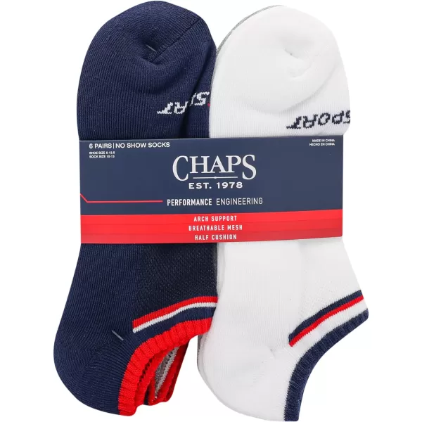 Chaps Men's Athletic Cushioned Performance No Show Socks-6 Pairs-Breathable Mesh