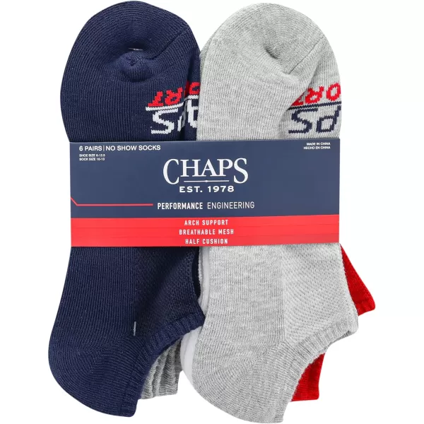 Chaps Men's Athletic Cushioned Performance No Show Socks-6 Pairs-Breathable Mesh